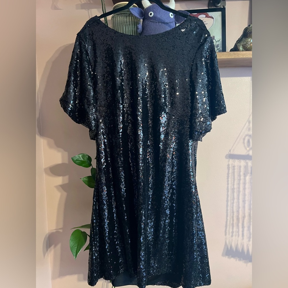 NWT Eloquii Black Sequin Cowl Back Dress Size 18 - Picture 4 of 13